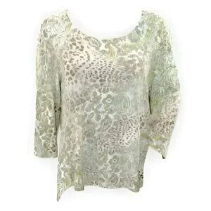 Chicos Neutral Khaki Tan Lilac Blue Green Floral Animal Paisley Tunic Top 2 L